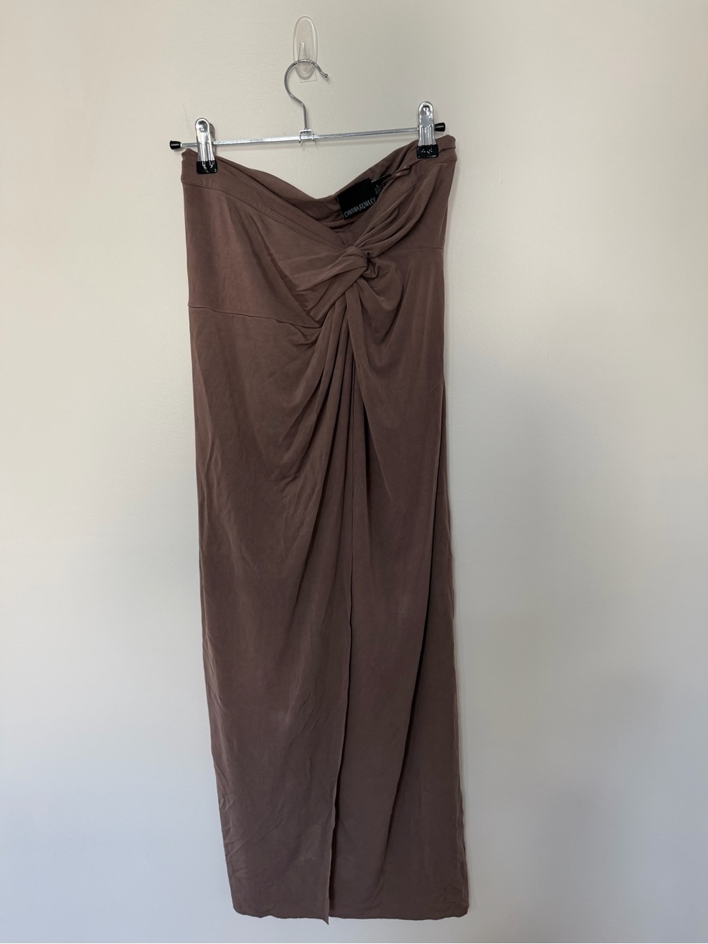 Cynthia Rowley Womens Small Tencel Brown Ruched Twist Front Midi Skirt Soft